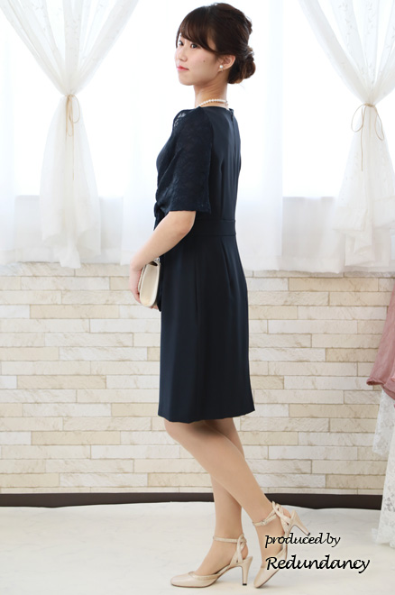 ネイビーのストール風2wayドレス