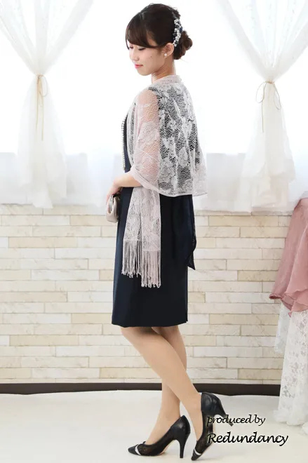 ネイビーのストール風2wayドレス