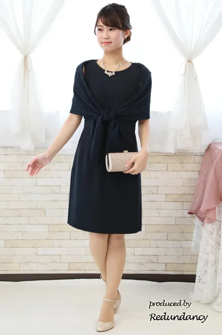 ネイビーのストール風2wayドレス