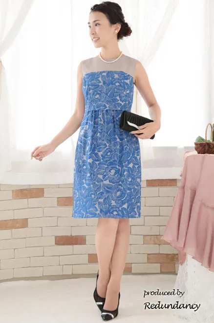 ブルーの大判フラワーコットンドレスコーディネートセット