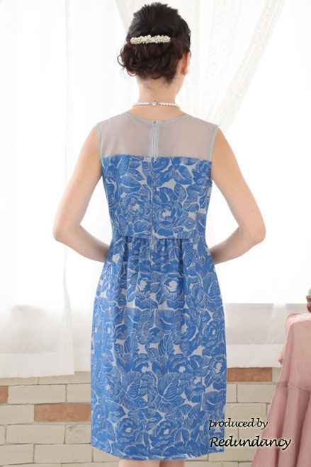 ブルーの大判フラワーコットンドレスコーディネートセット