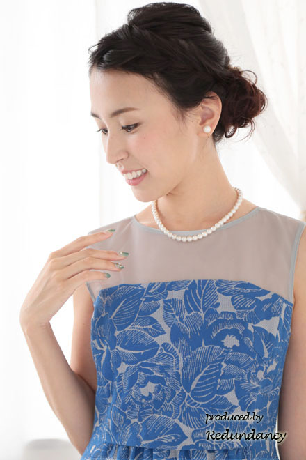 ブルーの大判フラワーコットンドレスコーディネートセット