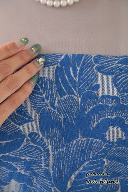 ブルーの大判フラワーコットンドレスコーディネートセット