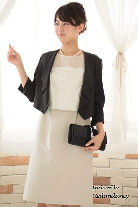 ベージュのシアースリーブ切替コットンドレスコーディネートセット