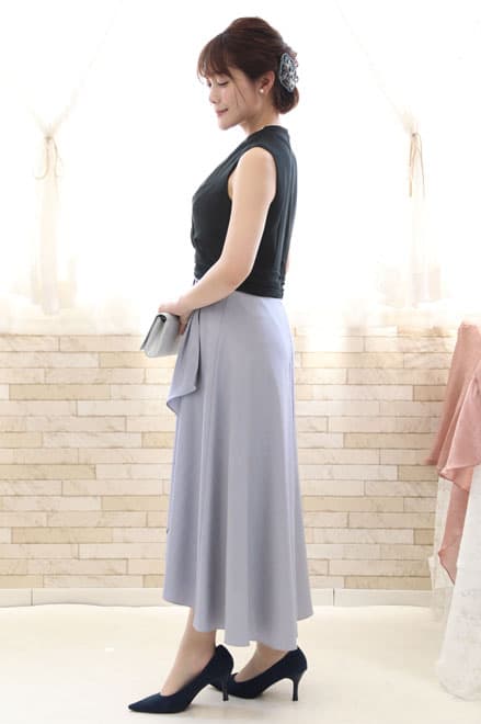 ネイビー×ブルーのバイカラーカシュクールドレス