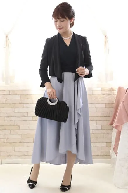 ネイビー×ブルーのバイカラーカシュクールドレス