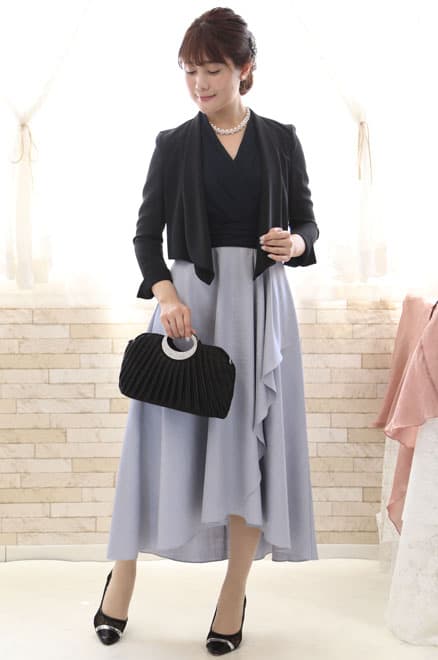 ネイビー×ブルーのバイカラーカシュクールドレス