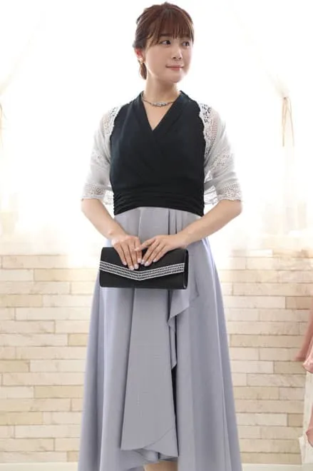 ネイビー×ブルーのバイカラーカシュクールドレス