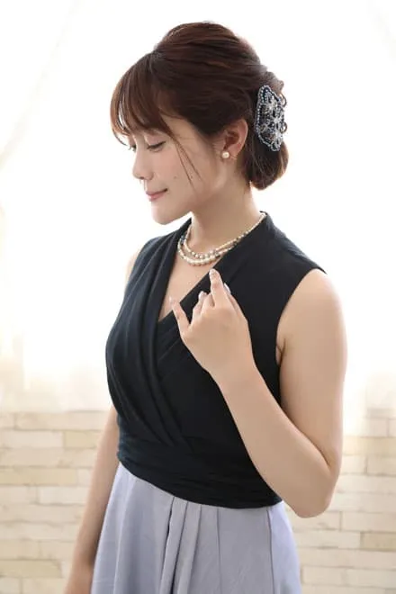 ネイビー×ブルーのバイカラーカシュクールドレス