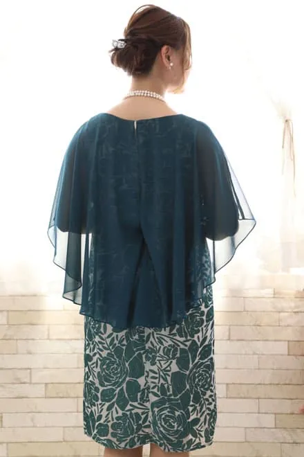 グリーンの花柄サテンIラインドレス