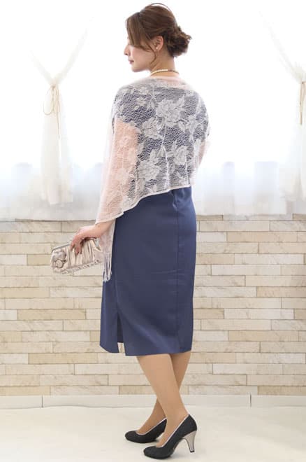 ブルーのアシンメトリーカシュクールドレス