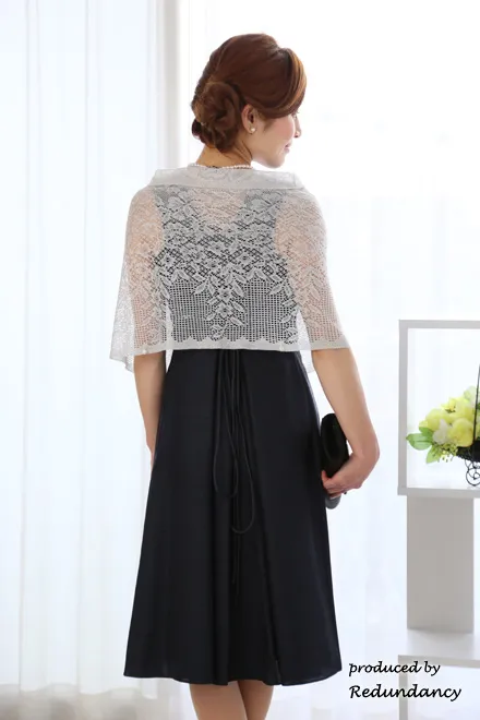 ネイビーのウエストビジューミモレ丈ドレスコーディネートセット