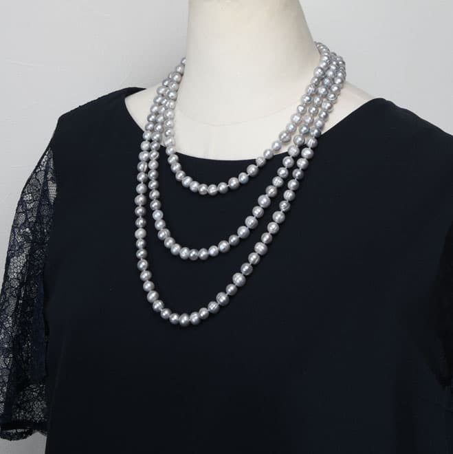 シルバーパールの2連ロングネックレス