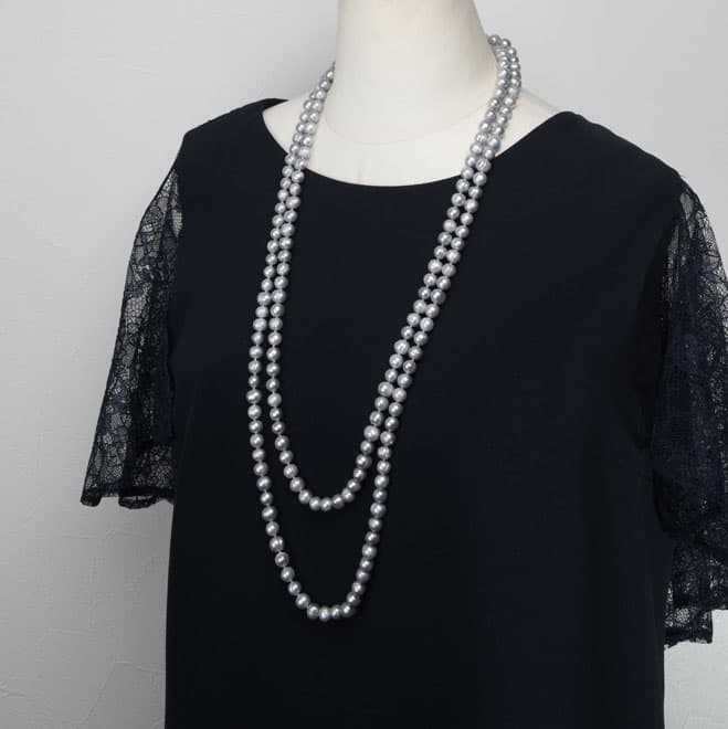 シルバーパールの2連ロングネックレス