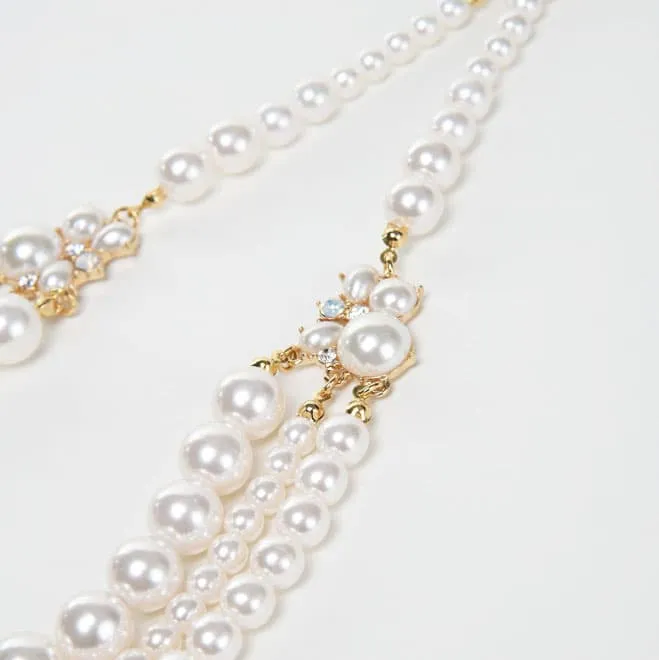 ホワイトパールのビジュー付三連ハーフ