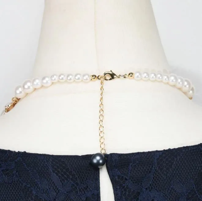 ホワイトパールのビジュー付三連ハーフ