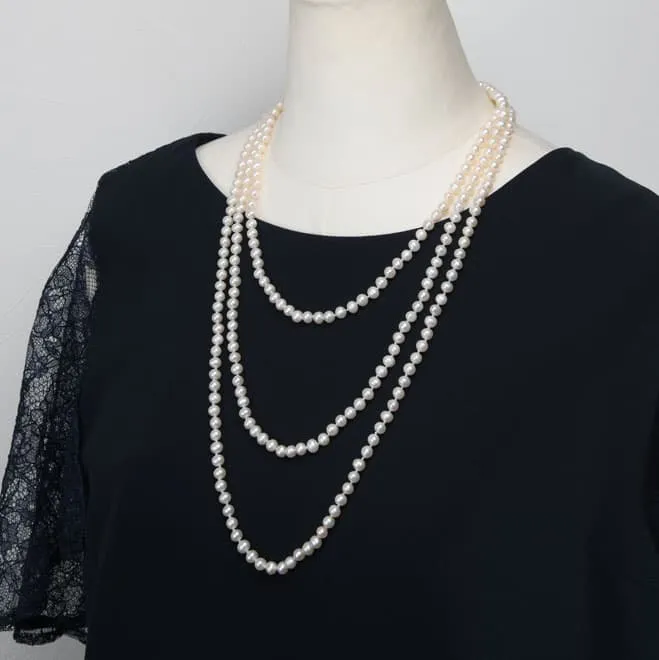 ホワイトパール3WAYロングネックレス(留め輪付き)