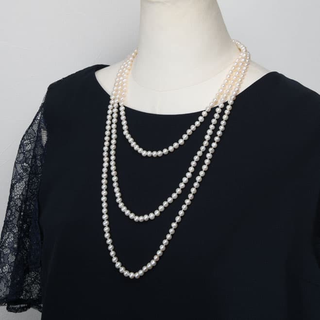 ホワイトパール3WAYロングネックレス(留め輪付き)