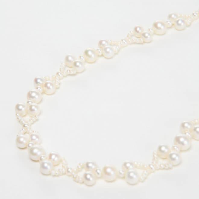 ホワイトパール大小編み上げネックレス