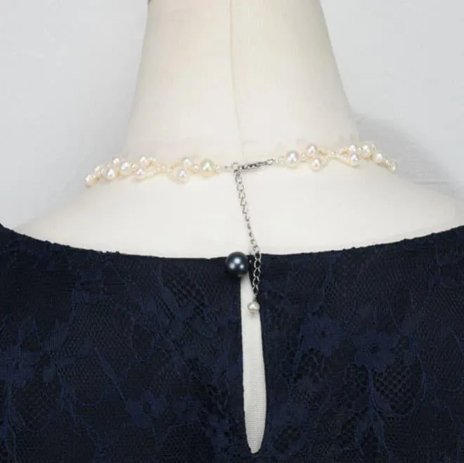 ホワイトパール大小編み上げネックレス