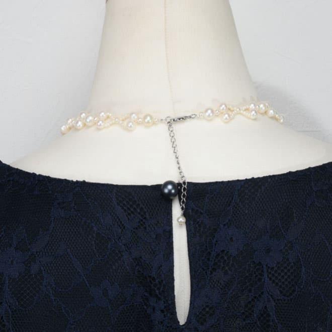 ホワイトパール大小編み上げネックレス