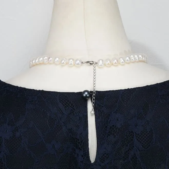 ホワイトパールとストーンのネックレス