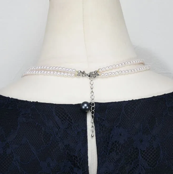 ホワイトパール2連のクリスタルチャームネックレス