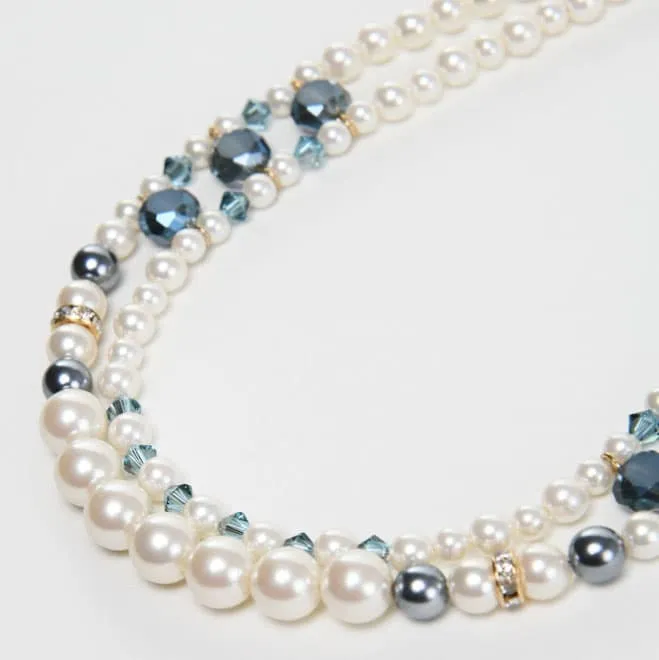 ホワイトパールとブルーグリーンの2連ネックレス