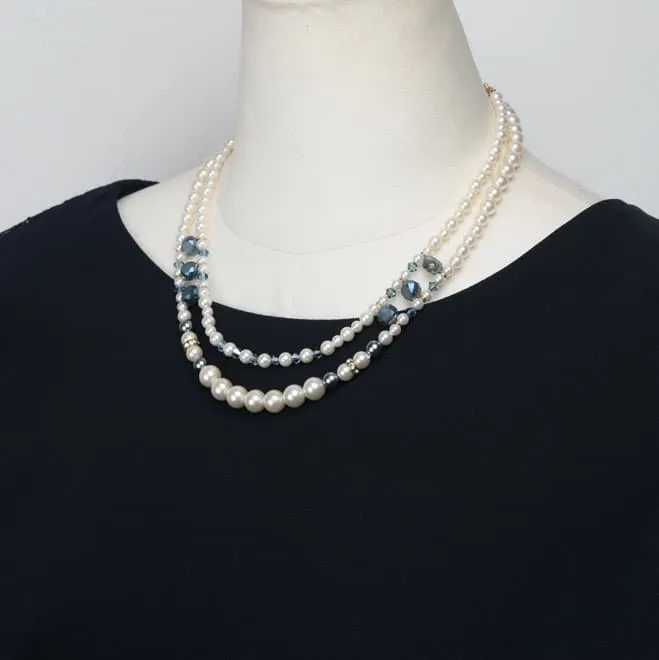 ホワイトパールとブルーグリーンの2連ネックレス