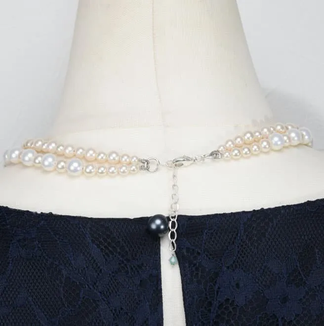 ホワイトパールとグリーンのお花のネックレス