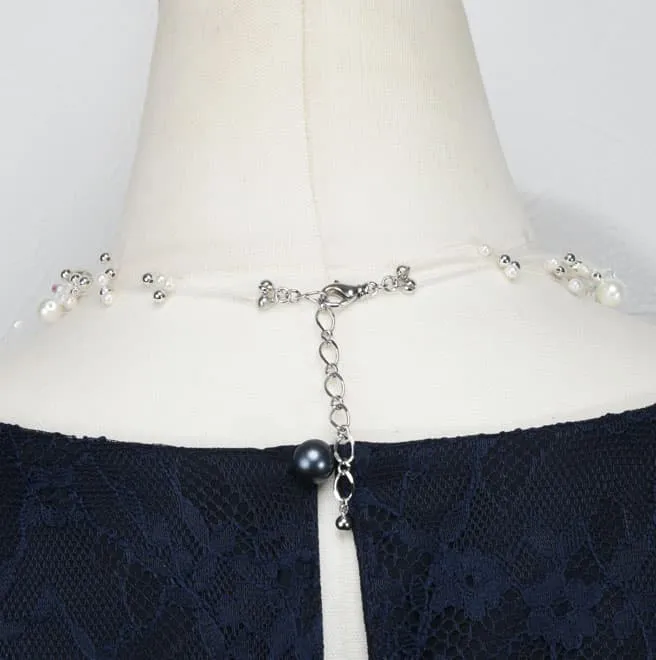 ホワイトパールのクリスタルワイヤーネックレス