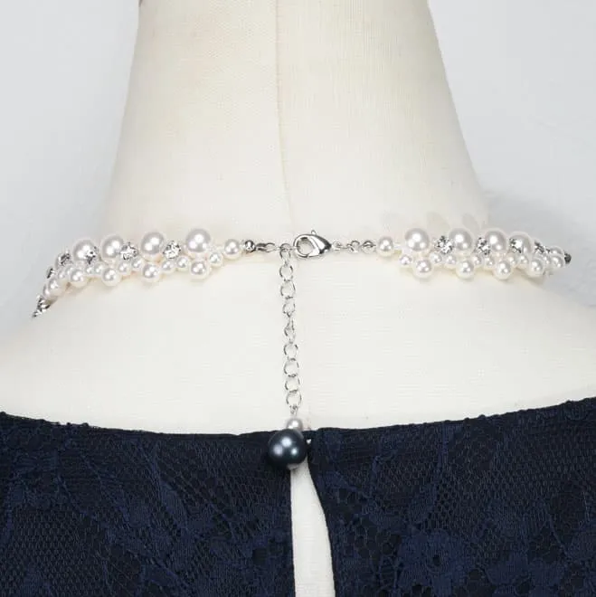 ホワイトパールとダイヤ調ストーンのネックレス