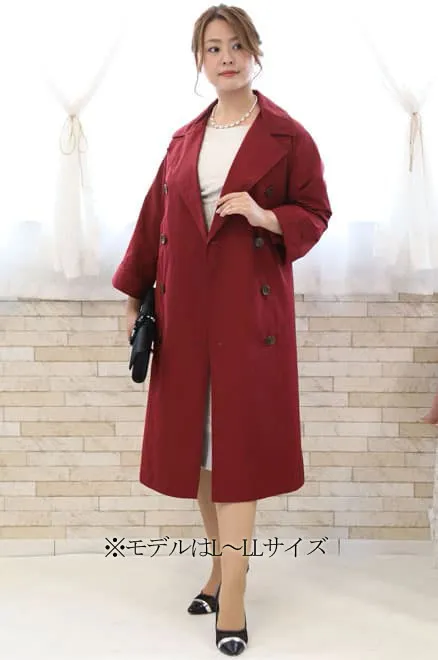 レッドのダブルボタン×リボンのクラシックロングコート