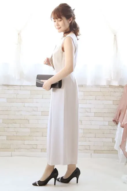 ライトグレーのビスチェ風ガウチョパンツドレスコーディネートセット