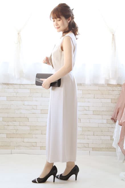 ライトグレーのビスチェ風ガウチョパンツドレスコーディネートセット