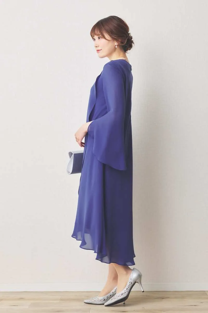 ブルーのドレープシフォンドレス