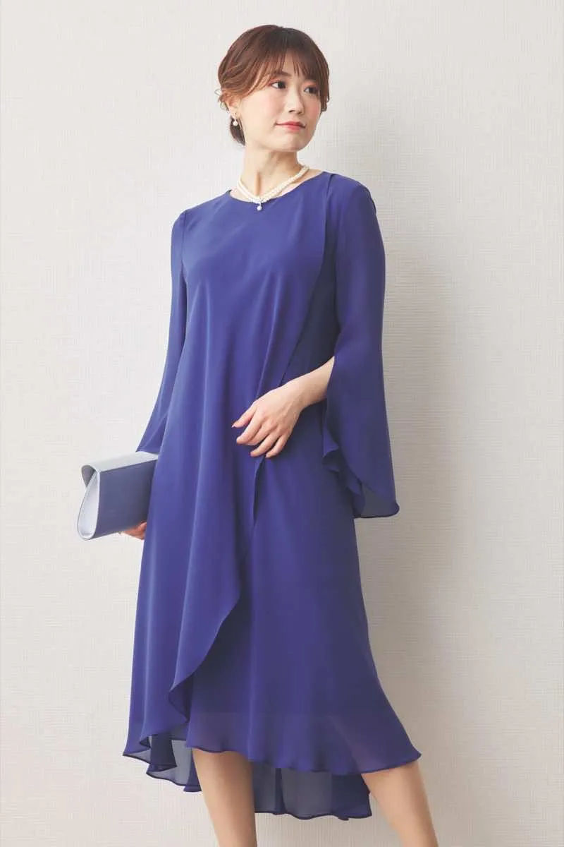 ブルーのドレープシフォンドレス