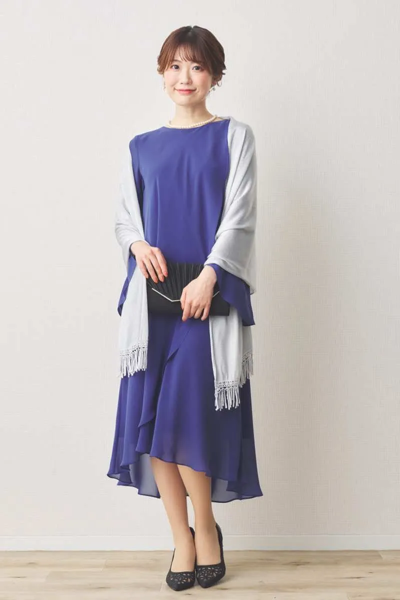 ブルーのドレープシフォンドレス