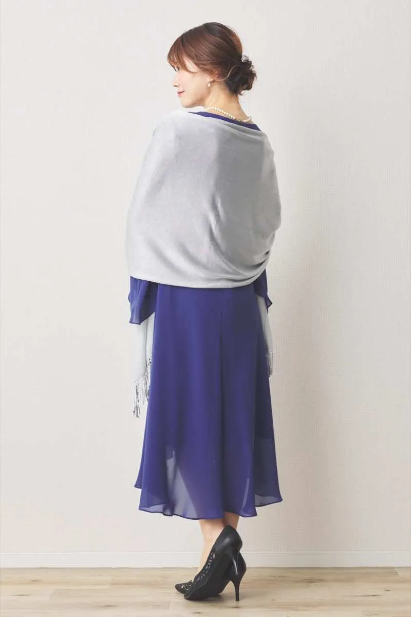 ブルーのドレープシフォンドレス