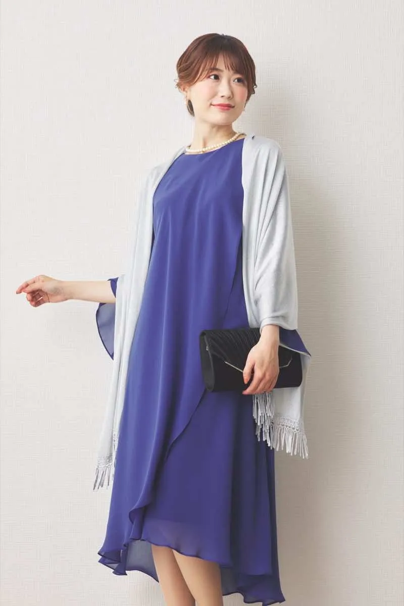 ブルーのドレープシフォンドレス