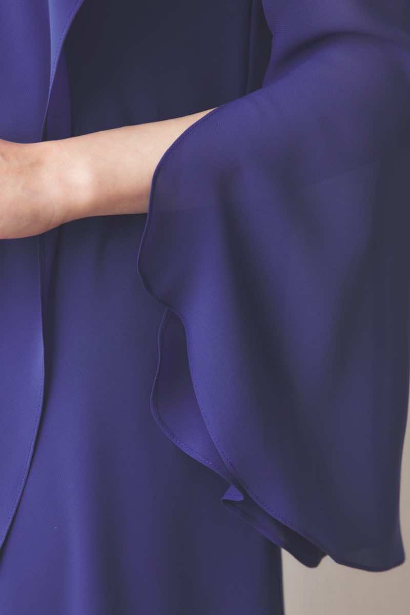 ブルーのドレープシフォンドレス