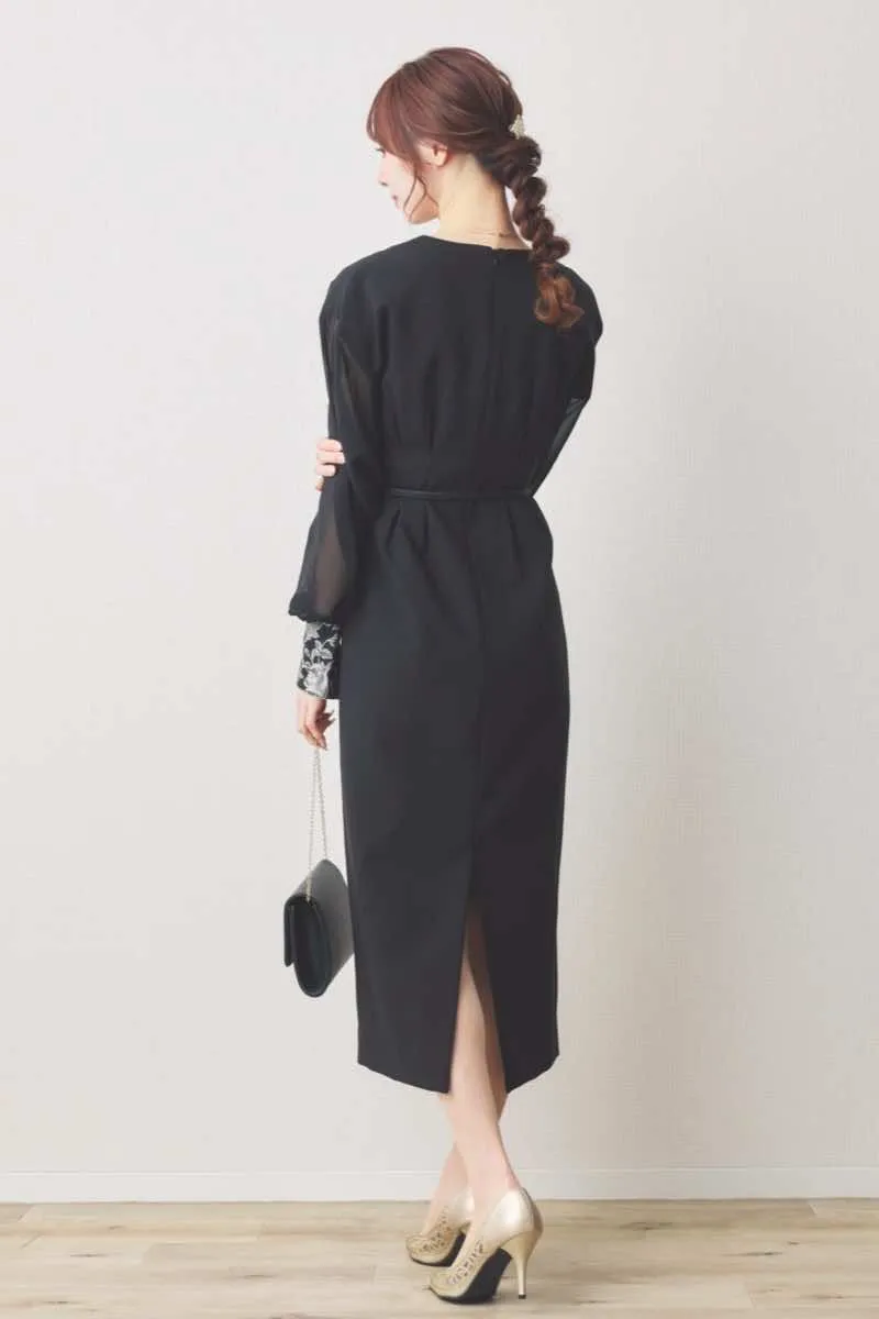 ブラックのジャガードカフスIラインドレス