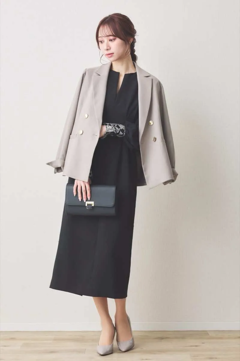 ブラックのジャガードカフスIラインドレス