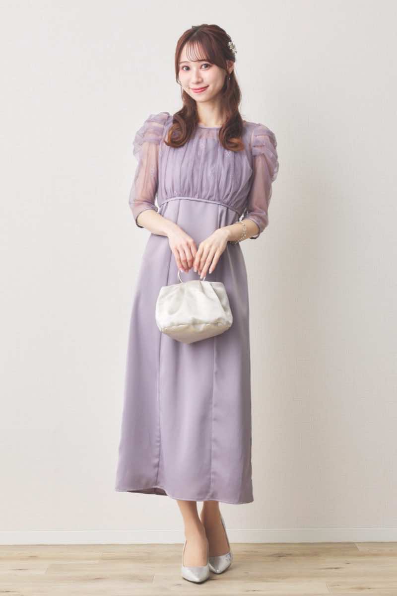 ラベンダーの総レースボレロ付きバックデザインドレス