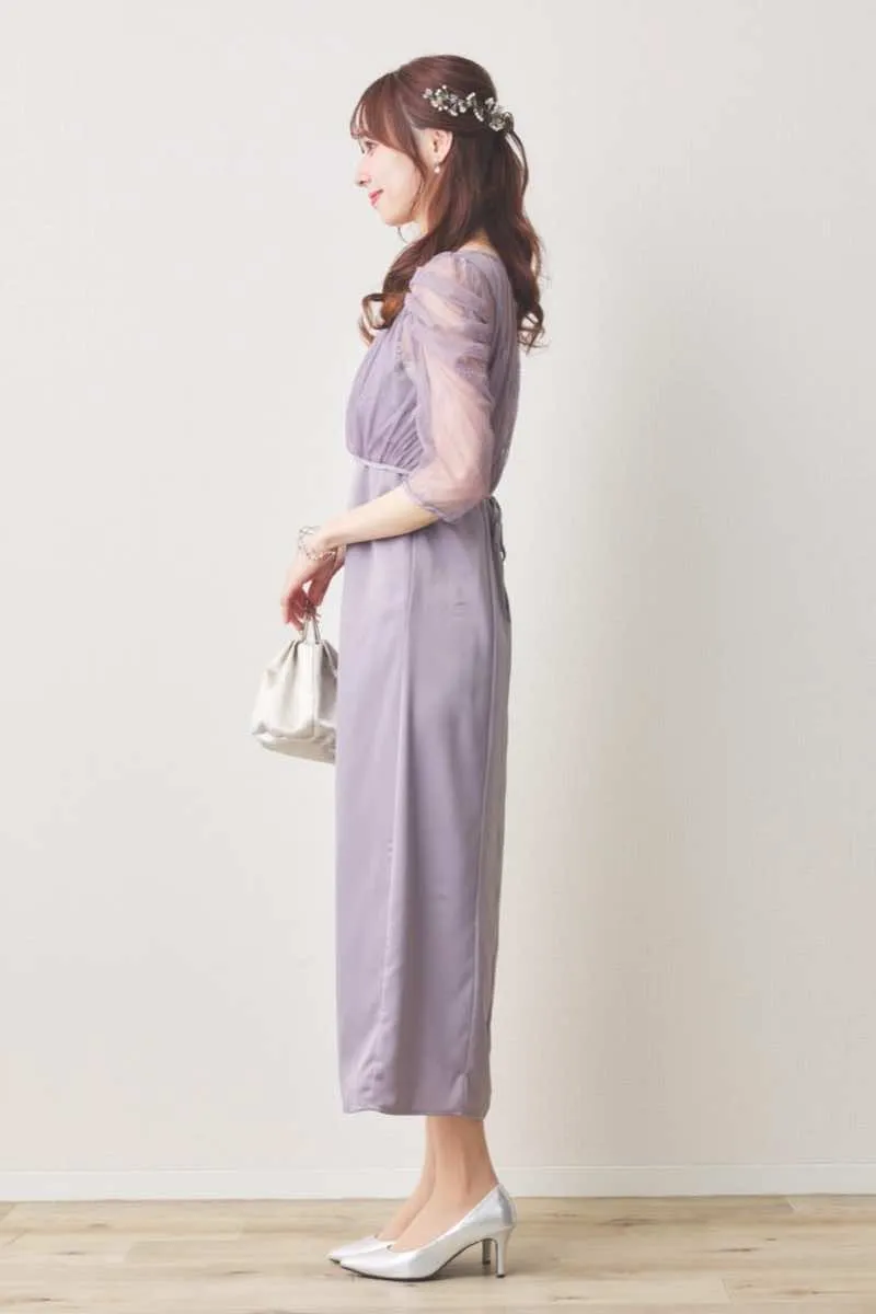 ラベンダーの総レースボレロ付きバックデザインドレス