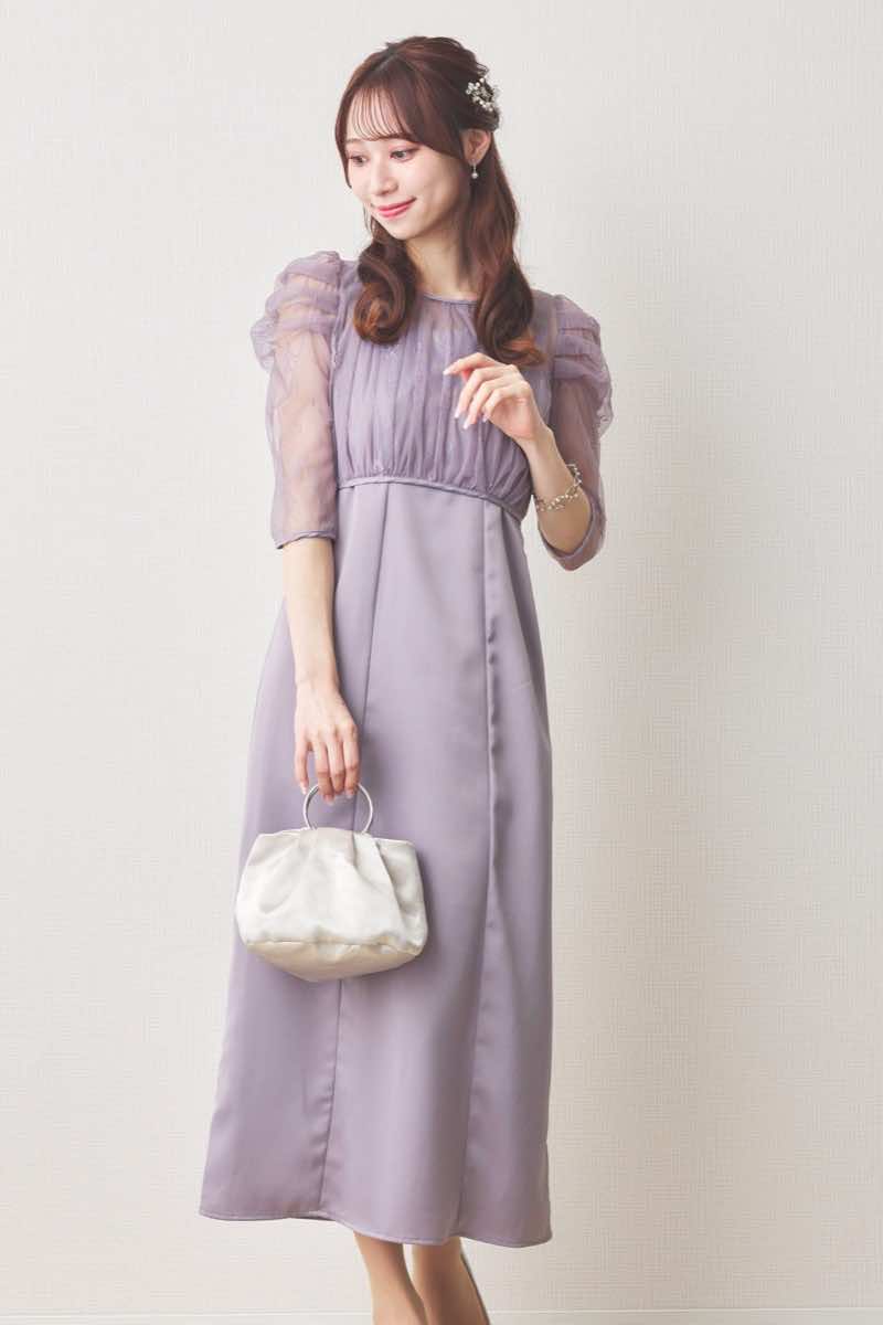 ラベンダーの総レースボレロ付きバックデザインドレス