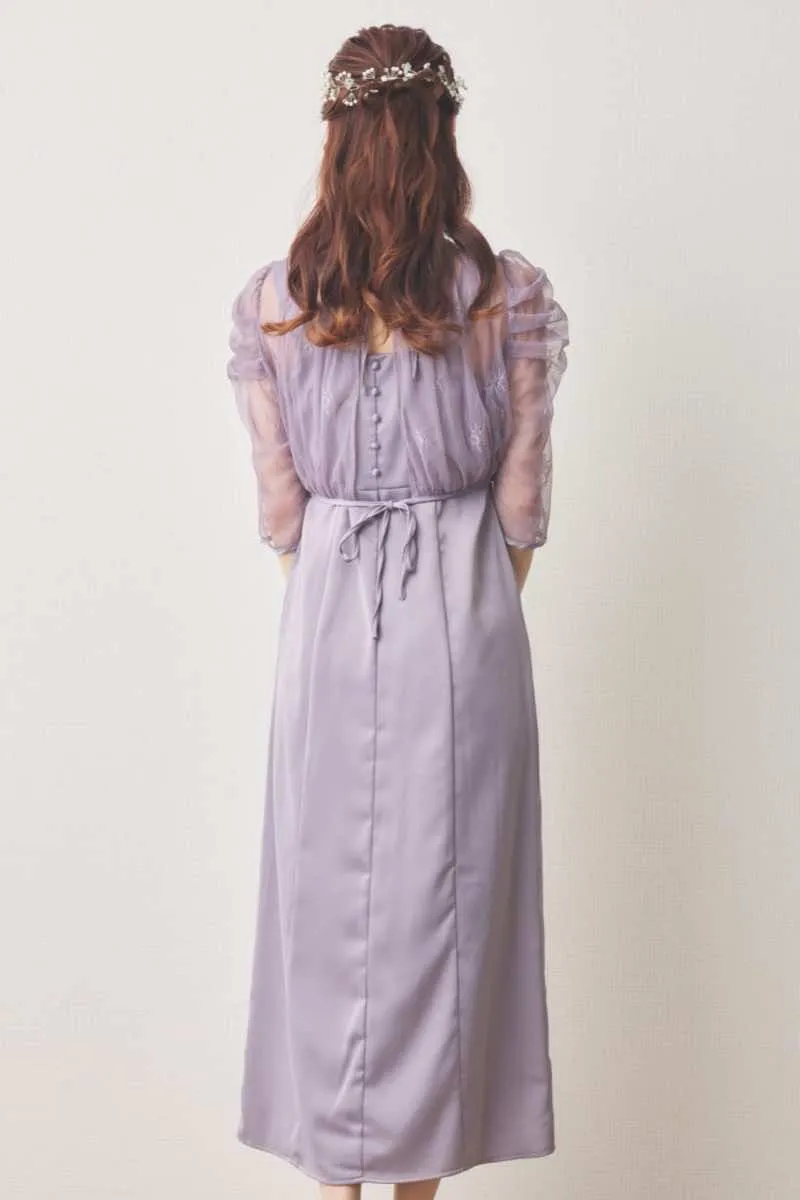 ラベンダーの総レースボレロ付きバックデザインドレス