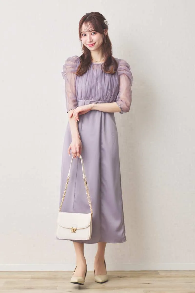 ラベンダーの総レースボレロ付きバックデザインドレス