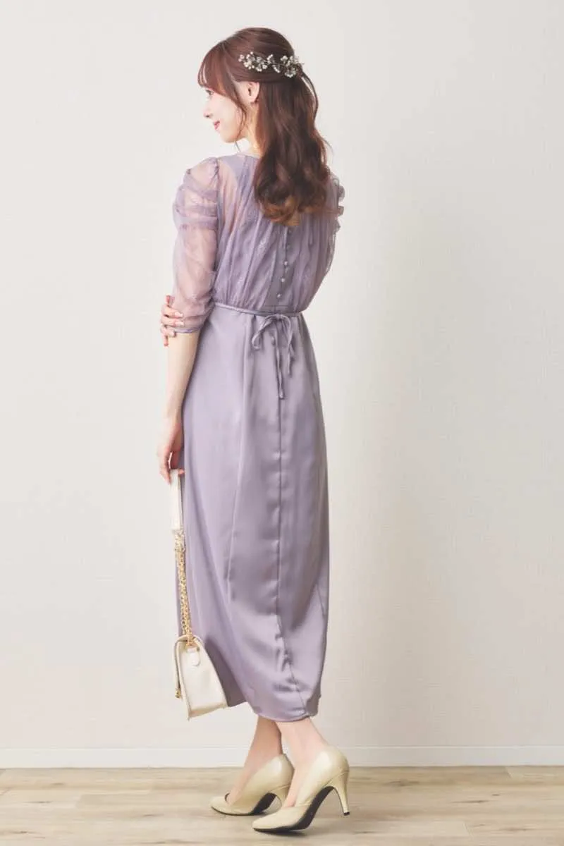 ラベンダーの総レースボレロ付きバックデザインドレス