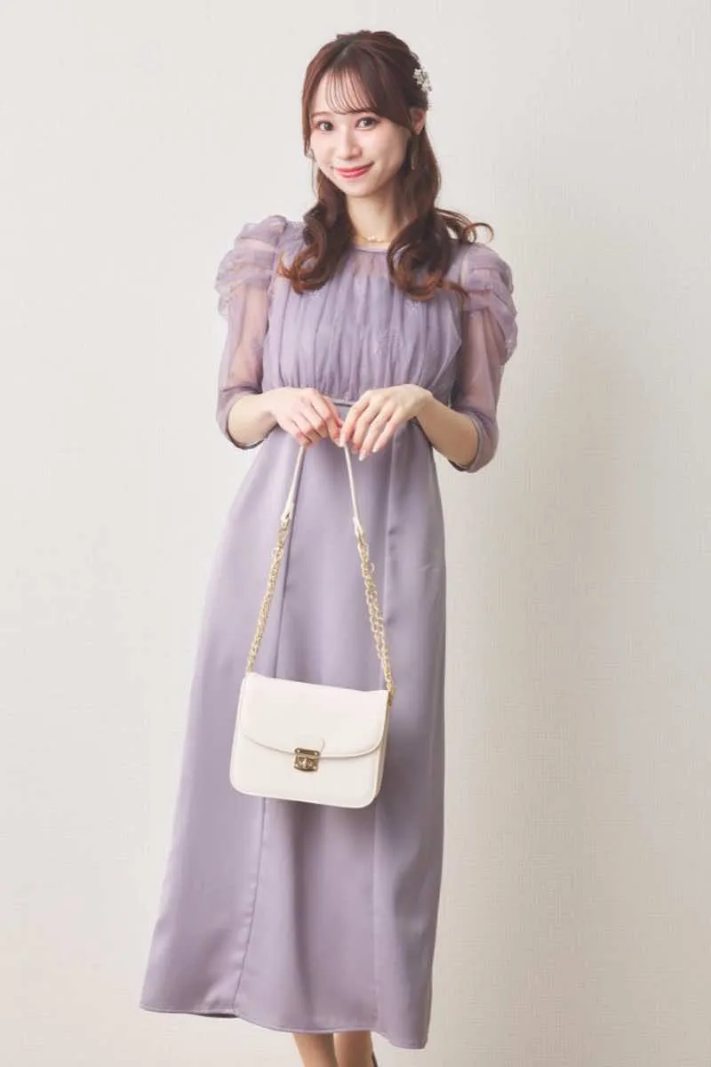 ラベンダーの総レースボレロ付きバックデザインドレス